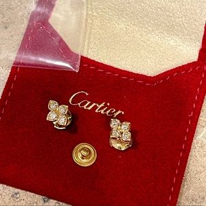 Vintage CARTIER Diamond Clover Motif Earrings Yellow Gold 18K w/ Dustbag, Papers